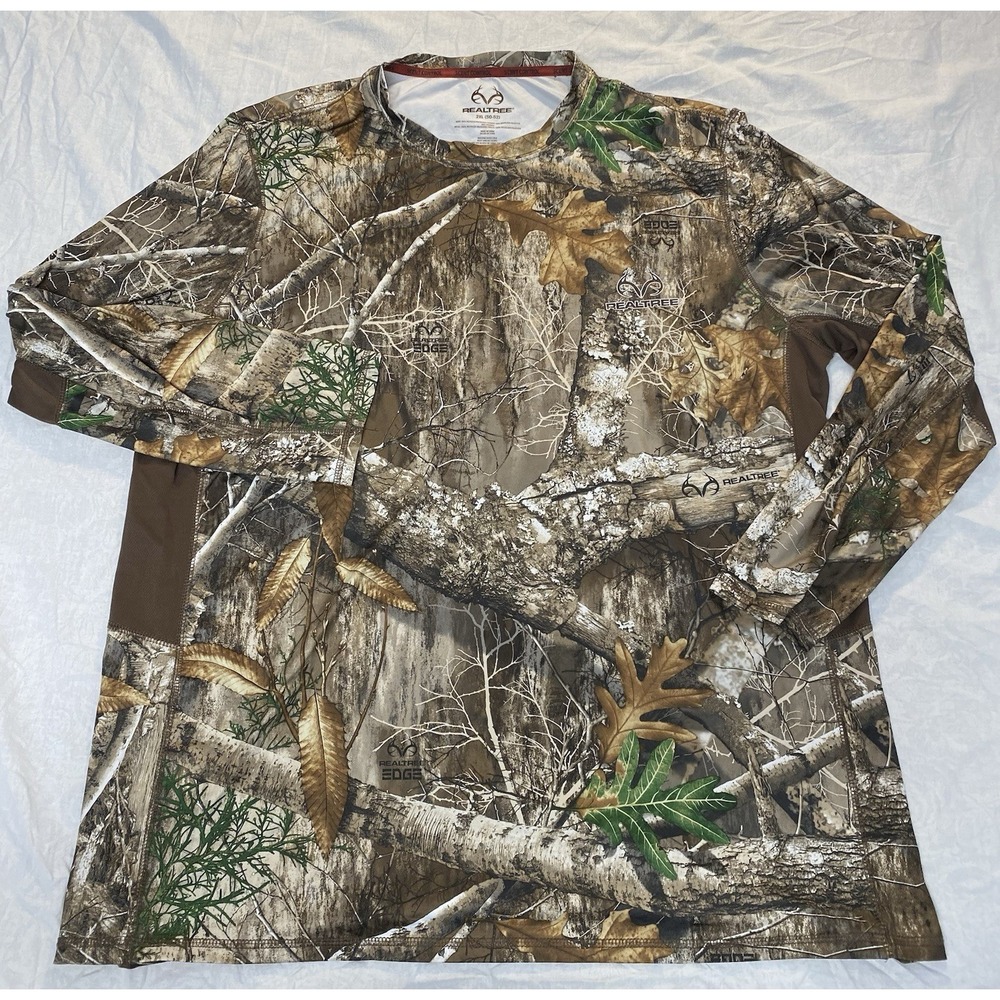 Realtree Edge Camo Long Sleeve Shirt Mens 2XL Hunting Performance Scent Control